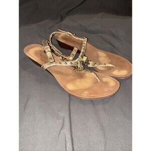 Coach Womens Golden Leather Sandals Logo size 7.5 Summer Beach Coastal